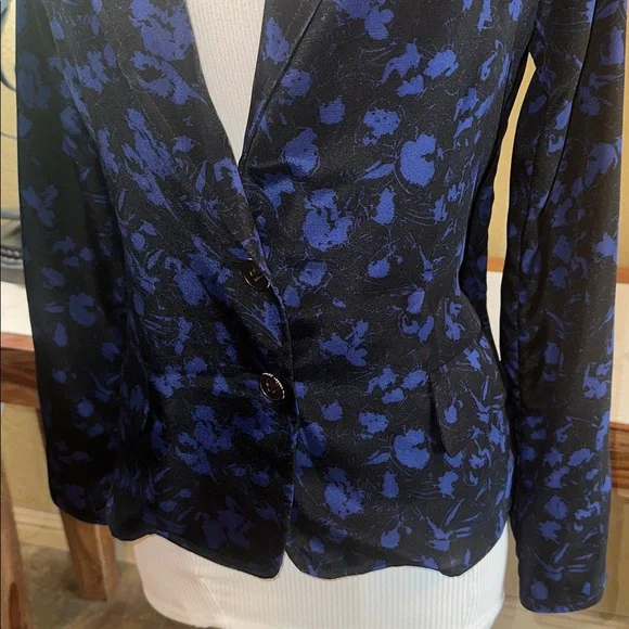Derek Lam Navy Floral Silk Blazer - Picture 4 of 8